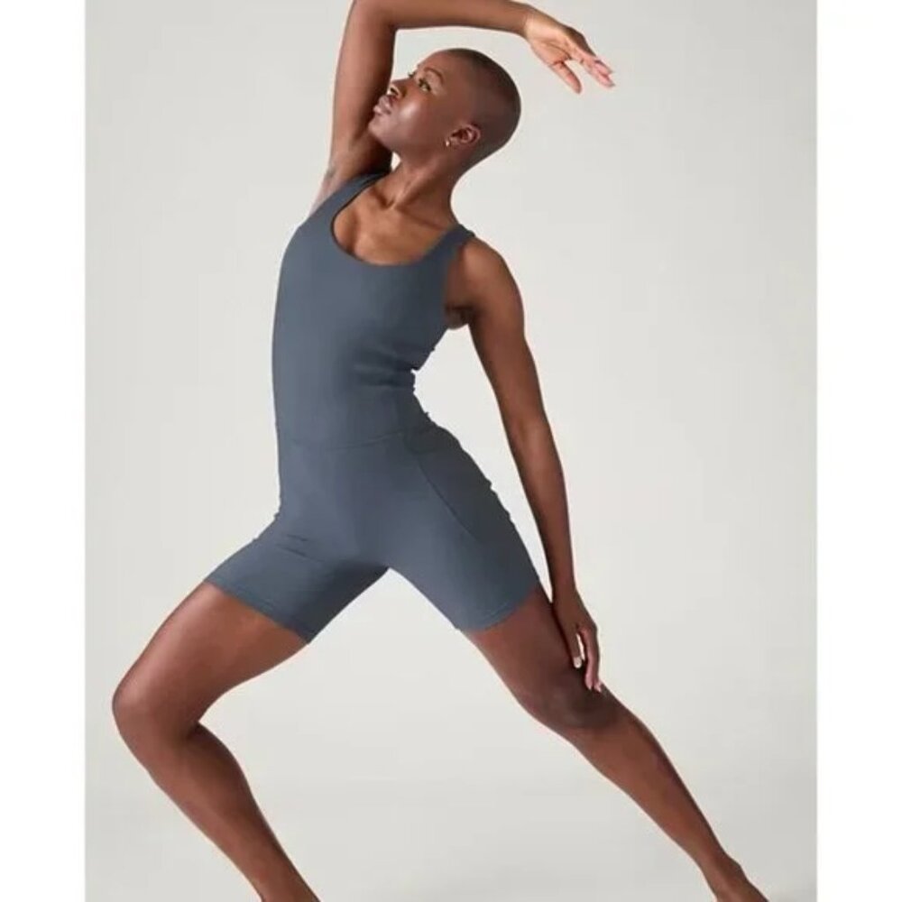 Athleta Ribbed Salutation Grey Romper Jumpsuit